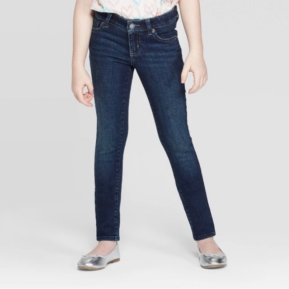 Girls' Mid-Rise Ultimate Stretch Skinny Jeans -Cat & Jack Size:6x Slim Deep Blue - Picture 2 of 3